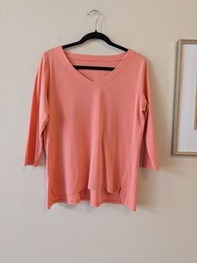 J. Jill Coral Pink V-Neck 3/4 Sleeve Tee, Sz. Medium